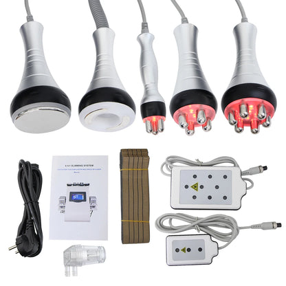 6-in-1 Ultrasone Cavitatie & RF Body Contour Machine – Afslankapparaat – Huidversteviger – Cellulite Verwijderaar – Vetverbrander – Multipolaire Radiofrequentie – 40 kHz Ultrasone Cavitatie – Touchscreen Bedieningspaneel
