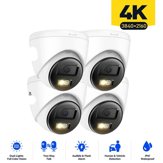 Beveiligingscamera - Camerabewaking - Beveiligingscamerasysteem - met Nachtzicht - Tweeweg Audio - Bewegingsdetectie - PoE IP Camera - voor Binnen en Buiten - 4 Stuks