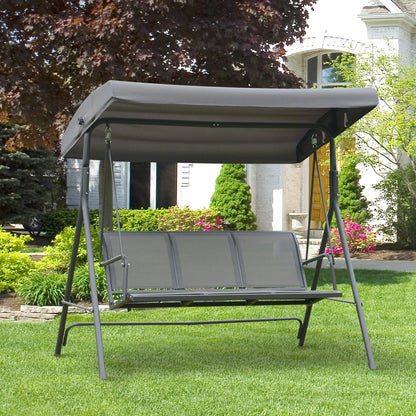 3-Zits Tuinswing met Dakzonwering - Verstelbare Rugleuning - Stalen Frame - Ademend - Grijs - QUORE