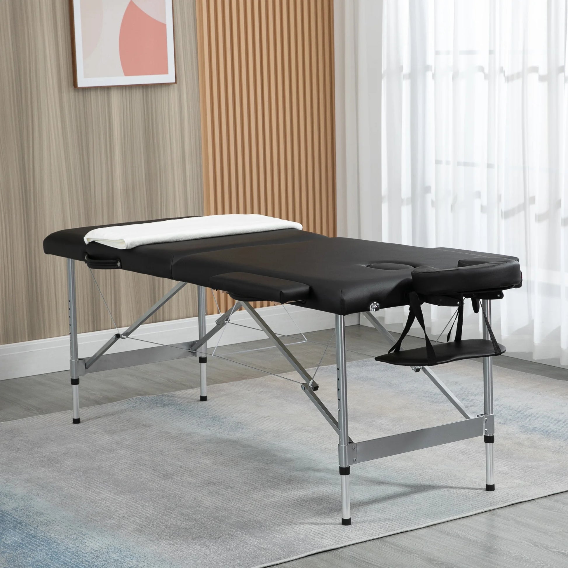 Massagetafel - Massagetafel Inklapbaar - Verstelbare Hoogte - 186x71x83cm - Aluminium Frame - Draagbaar - en Comfortabel - Dikke Kussen - Beige - QUORE