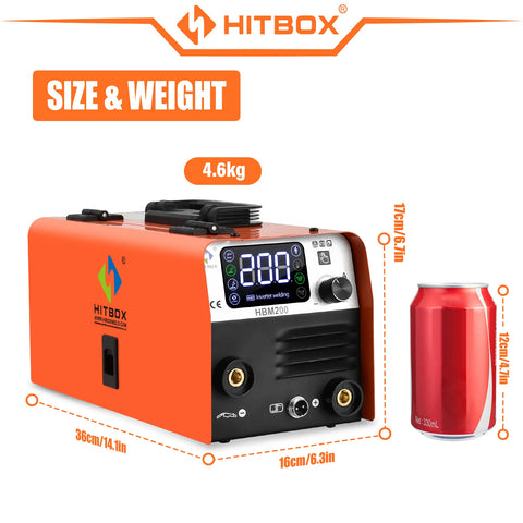 Hitbox - Lasmachine - Elektrische Lasser - 3 in 1 - MIG Halfautomatische Lasmachine - Zonder Gas Inverter MMA Boog MIG TIG Lasser Synergy - Oranje - Set 8
