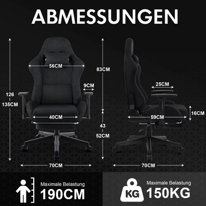 Gaming Stoel - Bureaustoel - Swivel Stoel - met Voetsteun - Verstelbare - Rugleuning - Lendenkussen - Ergonomische - Draaibare - 89 x 59 x 32.5 cm - Zwart
