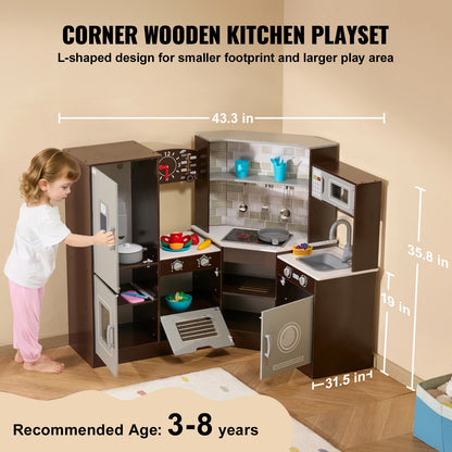 Speelkeuken - Speelgoedkeuken - Keukenset - met Ijsmachine - voor 3-6 jaar - Peuters - Solide Structuur - Oneindige Verbeelding - Educatieve Waarde - Leuke Interactie - Hout - 110 x 80 x 91 cm - Koffie