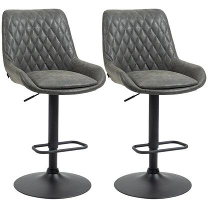 Barstoel – Barkruk – Keukenstoel – Barstoel Verstelbaar – Met Kunstleren Zitting – 360° Draaibaar – Gepoedercoat Stalen Frame - 51 x 59 x 97-117 cm - Donkergrijs