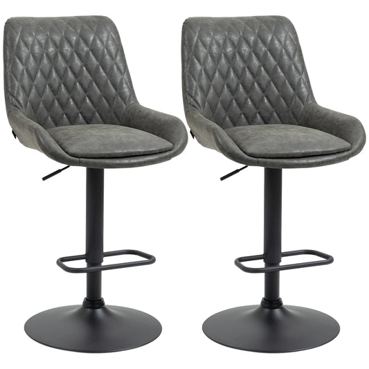 Barstoel – Barkruk – Keukenstoel – Barstoel Verstelbaar – Met Kunstleren Zitting – 360° Draaibaar – Gepoedercoat Stalen Frame - 51 x 59 x 97-117 cm - Donkergrijs