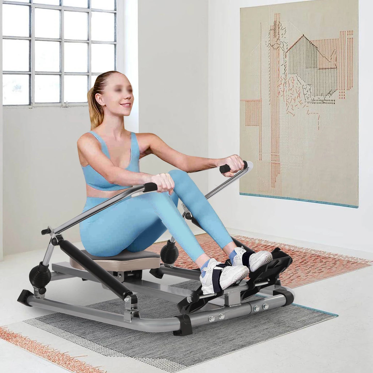 Hydraulische Roeimachine – Roeitrainer – Fitnessapparaat – Indoor Rower – Full Motion Roeimachine – Zwart – Verstelbare Weerstand 15-55kg – Stil en Compact Met LCD-Display