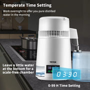 Water Filter - Water Distiller - Water Filter Survival - Water Distiller - Water Purifier - Distilled Water Maker - 0-99H Timing - Set Temperature - Display - 304 Stainless Steel Countertop Distiller - White