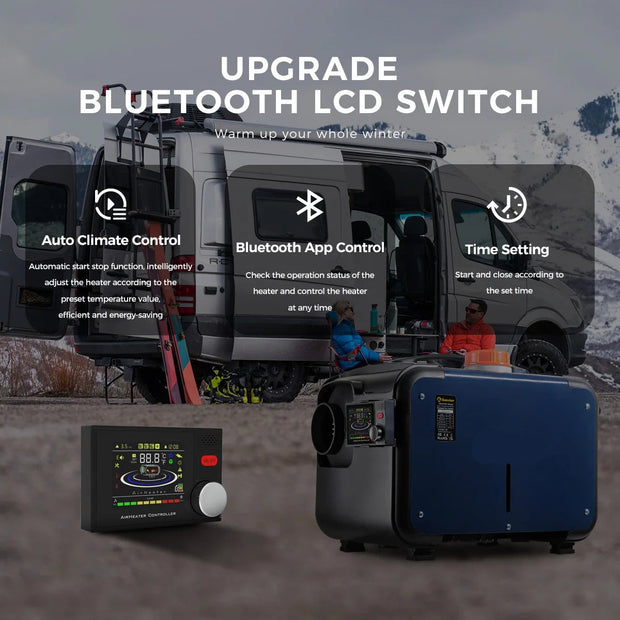 Diesel luchtverwarmer - Luchtverwarmer Parkeerverwarming - Dieselverwarming - Universeel - Dubbele Voeding - Met Afstandsbediening - Bluetooth - 8KW - 12V-24V DC & 110V-240V AC - Marineblauw