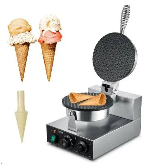 Wafelijzer - Wafelmaker - Ronde Wafelmaker - Wafelmix - Wafel Cone Maker   - Poffertjesmaker - Poffertjespan - Poffertjespan Inductie - 1230W Non-Stick RVS Wafelijzer met Instelbare Temperatuur en Timer - QUORE