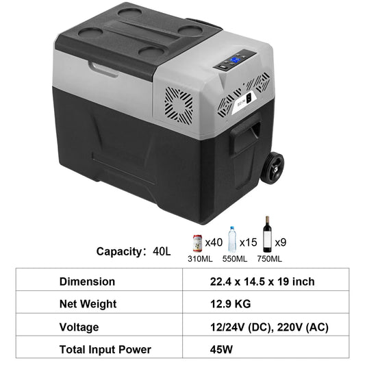 Mini Koelkast - Camping Koelkast - Auto Koelkast - 12V/24V 110-240V - Compressor Koelbox - Minikoelkast Eten & Drinken - 40L - QUORE