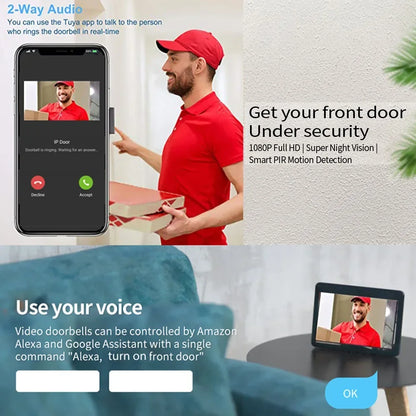Draadloze Video Deurintercom – Video Deurbel – Intercom Systeem – Huisbeveiliging – Digitale Deurbel – 7 Inch Kleurentouchscreen – 1080p Camera Met Nachtzicht