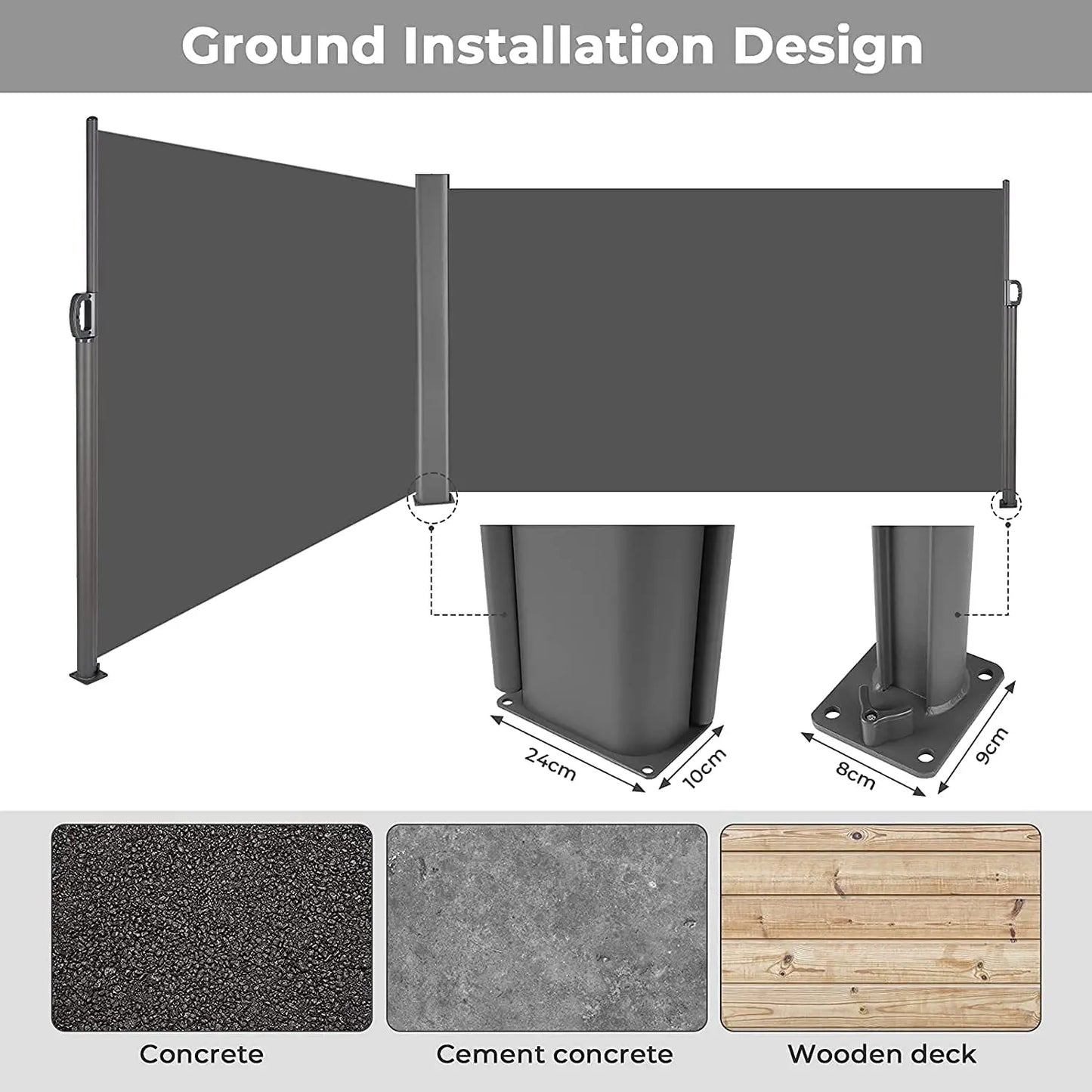 Windscherm - Tuinscherm - Dubbel Uitschuifbaar Windschermen - Zijluifel - 600x180 cm - Outdoor Privacy Scherm -  Aluminium Zonnescherm – Verlengbaar Privacy Scherm – Geschikt voor Terras, Tuin en Speelplaats - Zwart