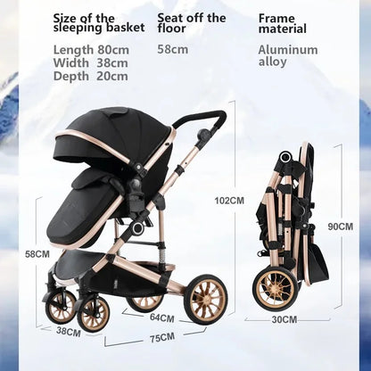 Kinderwagen - Buggy - Baby Kinderwagen 3 in 1 - Luxe Opvouwbare Wandelwagen - Baby Autostoel - Hoog Landschap Babywagen - voor Pasgeborenen - Inclusief Veiligheidszitje - Khaki