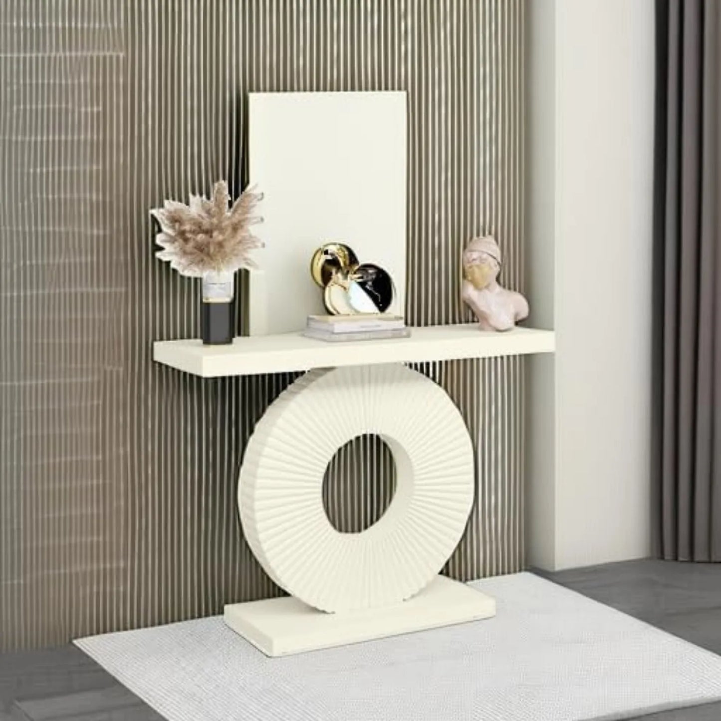 Sidetable – Consoletafel – Haltafel – Accenttafel – Salontafel – Modern Geometrisch Metaal Onderstel – Warm Houten Tafelblad 120x30 cm