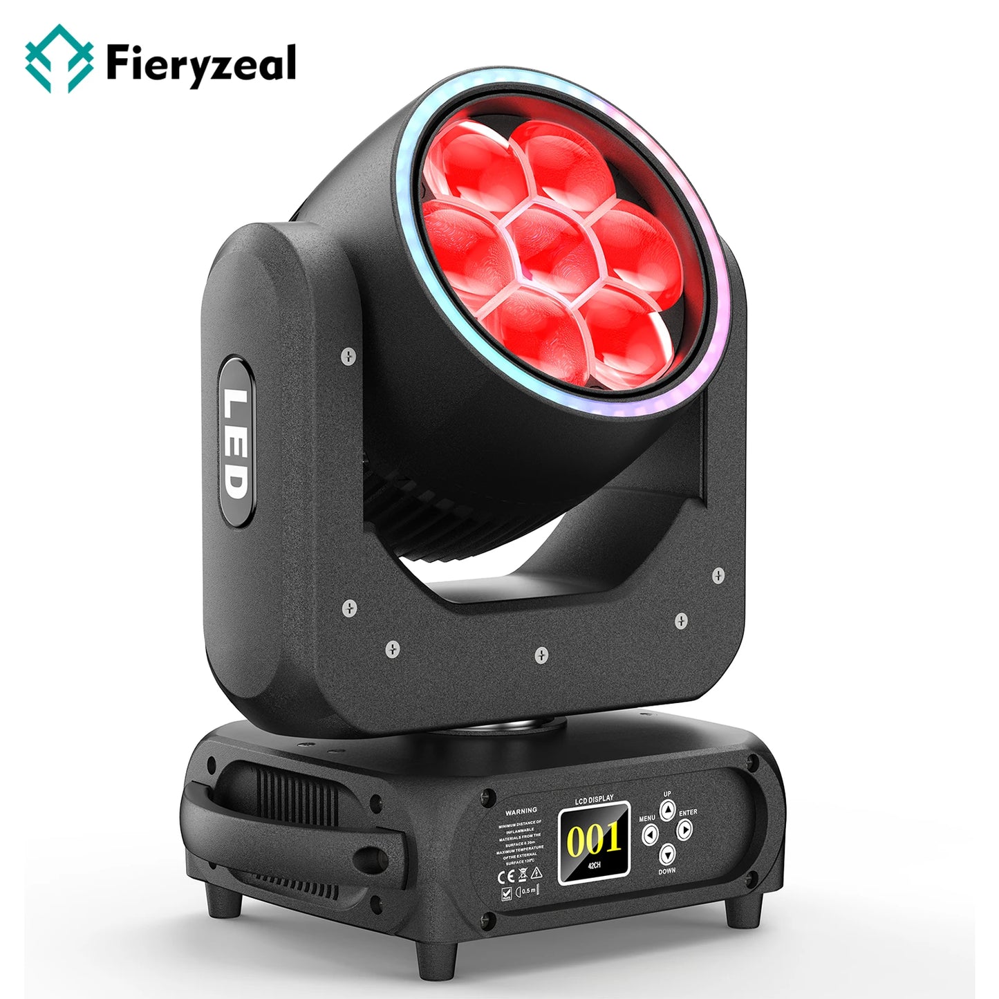 Moving Head Licht – DJ Licht – Podiumlicht – LED Spot – RGBW Verlichting – EU Plug – 300W Zoom & Focus – 7x40W RGBW LEDs met Halo Ring - QUORE