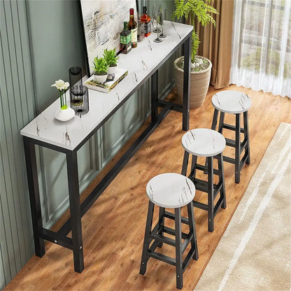 Bartafel – Marmeren Tafel – Hoge Tafel – Keukentafel – Ontbijttafel – Wit-Grijs – Compact 120 cm – Onderhoudsvriendelijk & Stevig staalframe