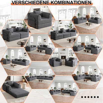 Slaapbank – Bank – Logeerbed – Slaapstoel – Sofa – Chenille Bekleding – Opbergruimte in Armleuning – Robuust Metalen Frame - QUORE