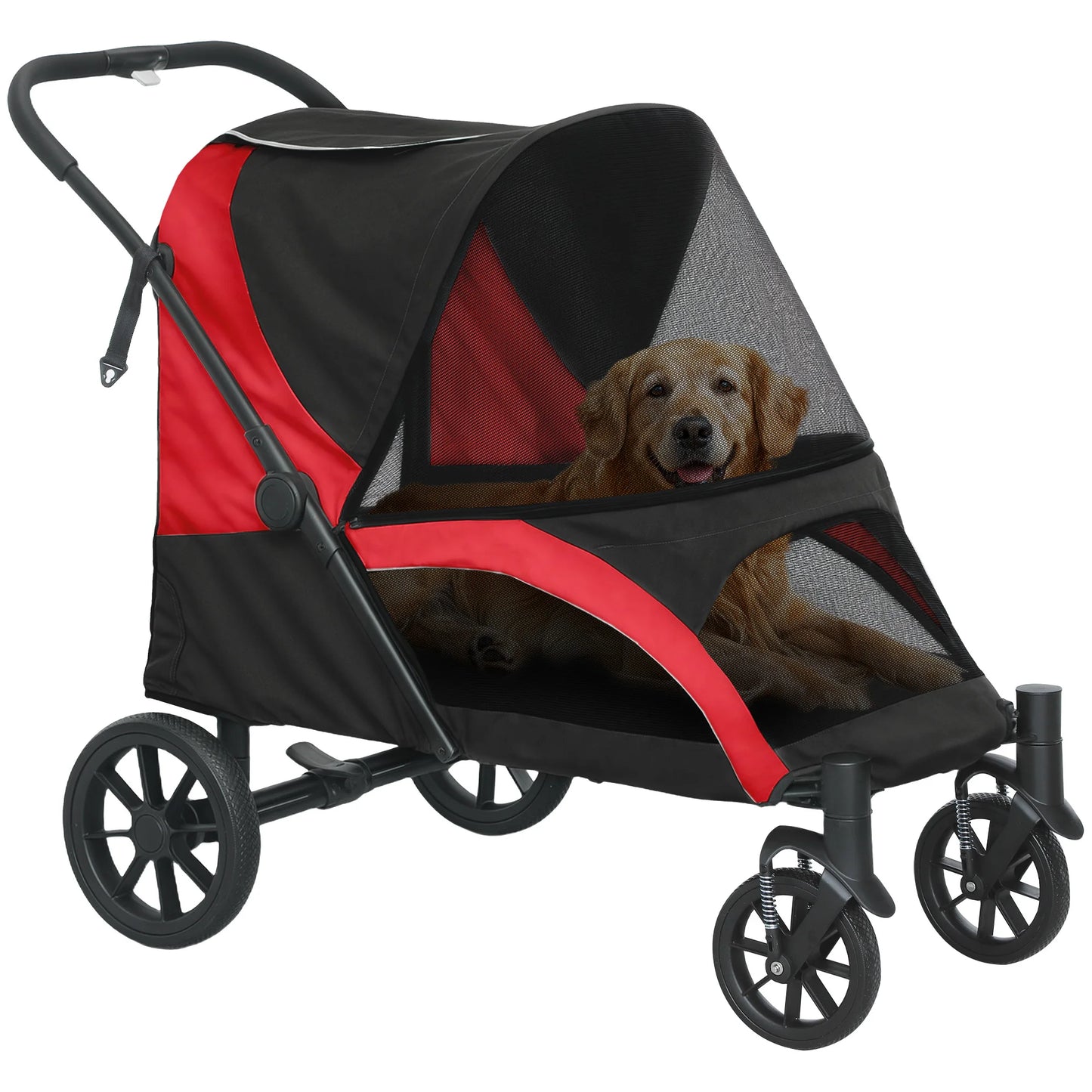 Hondenbuggy – Hondenwagen – Huisdierenwagen – Pet Stroller – Opvouwbare Wandelwagen – Geschikt Tot 30 kg – Stevig Stalen Frame - Zwart-Rood