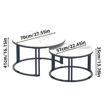 Salontafel Set – Bijzettafel – Nestbare Tafels – Woonkamertafel – Sintersteen Blad – Stevig Metalen Frame - Donkergrijs