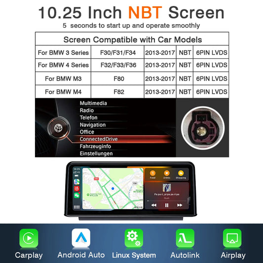 AUTOTOP Wireless CarPlay YouTube 10.25" Linux Screen For BMW 3/4Series F30 F31 F32 F33 F34 F36 Car Multimedia BT GPS Navigation