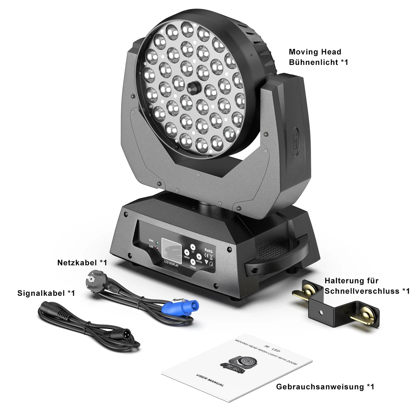 Movingheadlicht – Discolamp – Podiumverlichting – DJ Licht – Feestverlichting – EU Plug – RGBW 36x18W LED – 540° Draaibereik met DMX512 Besturing