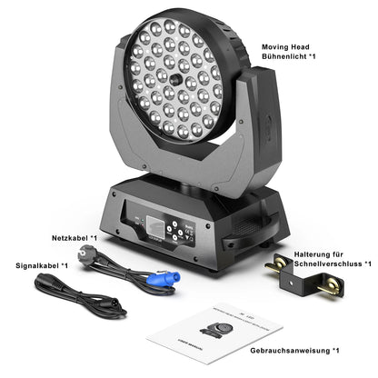 Movingheadlicht – Discolamp – Podiumverlichting – DJ Licht – Feestverlichting – EU Plug – RGBW 36x18W LED – 540° Draaibereik met DMX512 Besturing