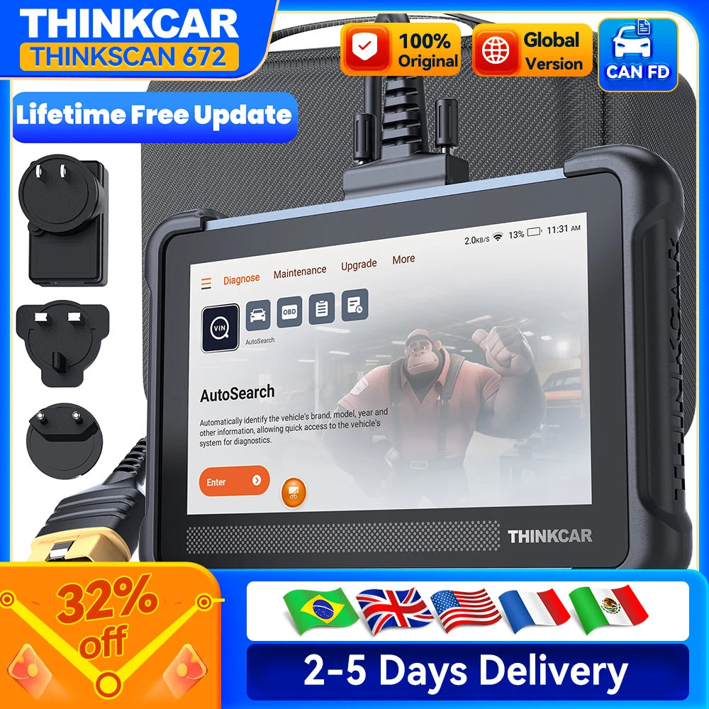 THINKCAR THINKSCAN 672 OBD2 Scanner CAN FD obd2 Tool Bi-directional Control Full System Diagnosis 28 Resets Free for Life - QUORE
