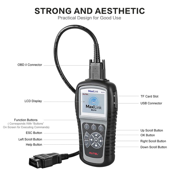 OBD2-Scanner - Diagnosecomputer - Slimme Diagnosetool - Foutverwijdering - Bidirectionele bediening - OBD OBD2 ABS SRS Diagnostische Scan Tool - Automatische Scanner - Codelezer - Zwart