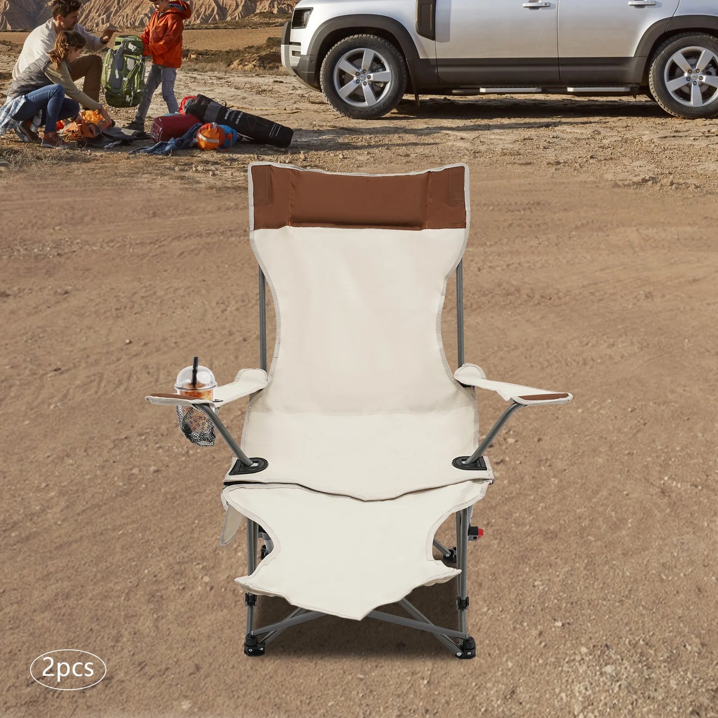 2PCS Opvouwbare Campingstoel met Voetsteun - Verstelbare Ligstoel voor Strand, Tuin, Reizen, Lichtgewicht en Draagbaar