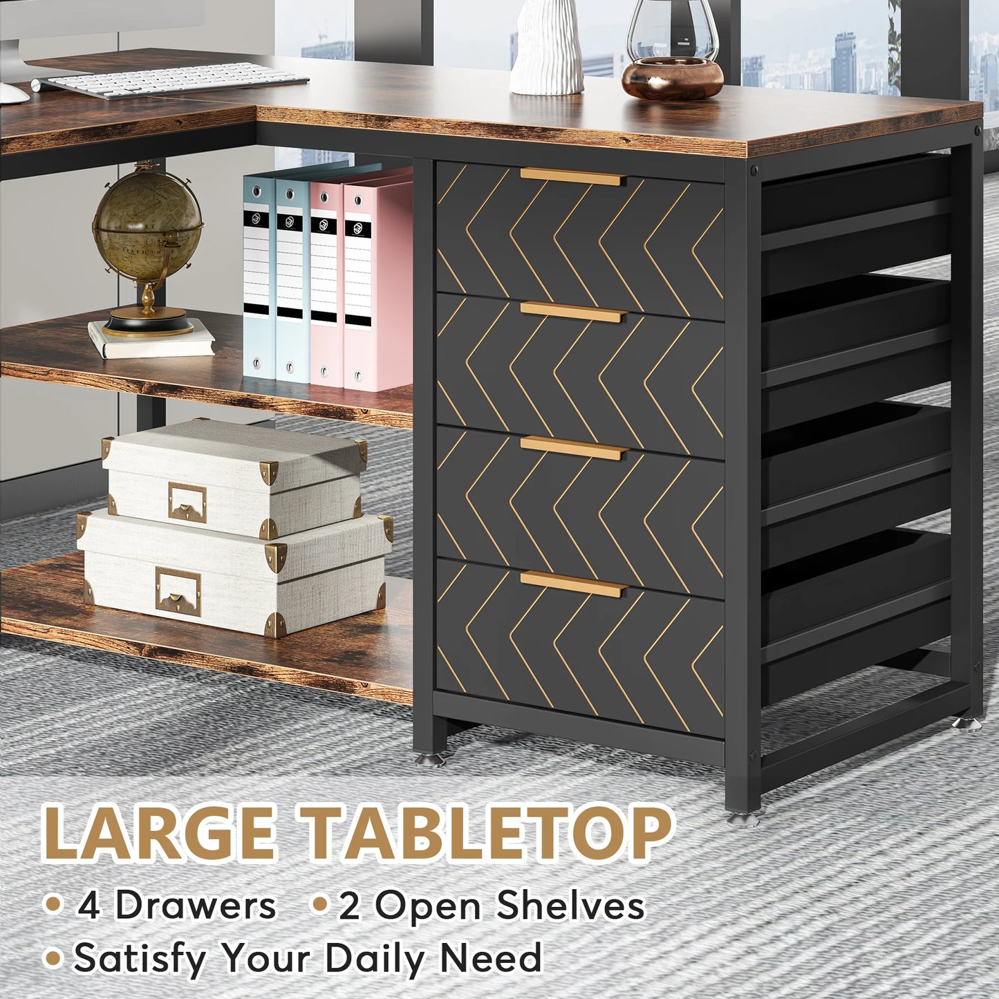 Game Bureau - Bureau - Hoekbureau - Game Bureau - 59" - L-vormige Computertafel - met Opberglades - Reversibel Kantoor- & Studiobureau - met Planken - Wit - QUORE