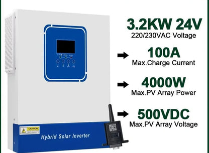 Zonne-omvormer – Solar Hybride Omvormer – MPPT Laadregelaar – Zuivere Sinusgolf Inverter – WiFi Monitor – 3.2KW Capaciteit – Breed 60-500V DC Ingangsspanning