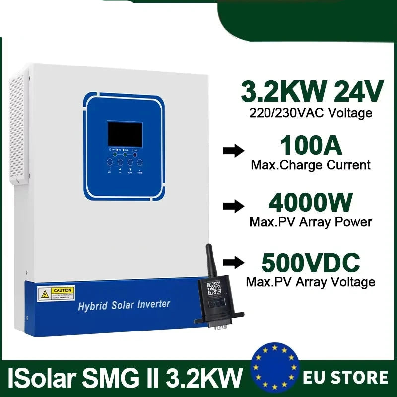 Hybride Zonnestroomomvormer – Solar Omvormer – Off-Grid Omvormer – Pure Sinus Omvormer – Zonne-accu Omvormer – 3,2kW Vermogen – Ingebouwde MPPT & WiFi Monitoring