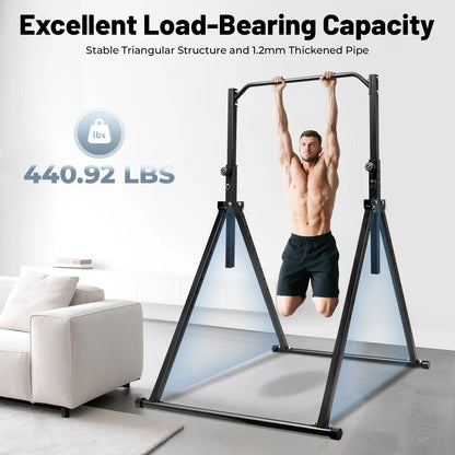 Triangulaire Pull-Up Station – Optrekstang – Klimrek – Fitnessstation – Trainingsrek – Zwart Carbonstaal – Verstelbare Hoogte 1,75-2,30m – Max Draagvermogen 200kg