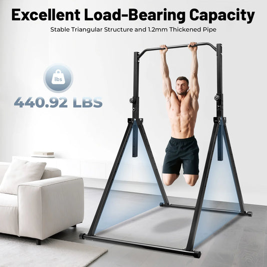Triangulaire Pull-Up Station – Optrekstang – Klimrek – Fitnessstation – Trainingsrek – Zwart Carbonstaal – Verstelbare Hoogte 1,75-2,30m – Max Draagvermogen 200kg