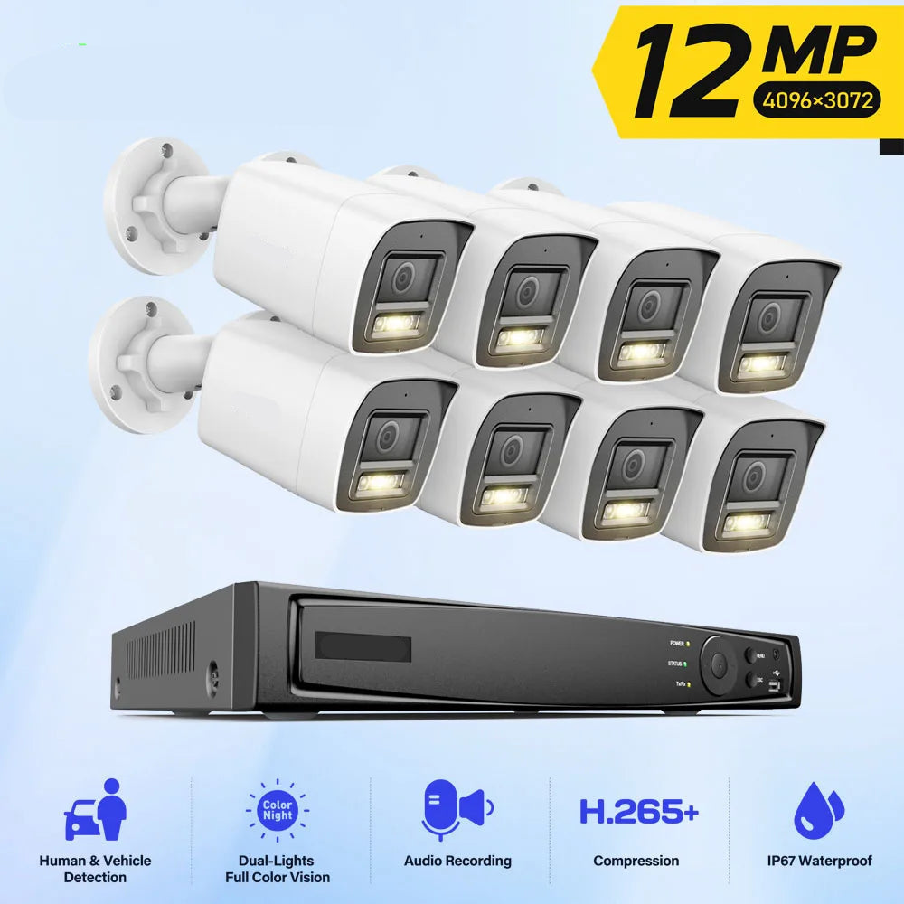 Beveiligingsset 12MP – CCTV Camera’s – Bewakingscamera’s – Beveiligingscamera’s – POE Beveiliging – 8 Kamera’s – Dual Light Nachtzicht – 8-Kanaals NVR Systeem