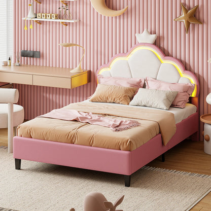 Bedombouw – Gestoffeerd Bed – Fluwelen Bekleding – Hoofdbord Wolkvorm – MDF En Staal – Lattenbodem Stevig