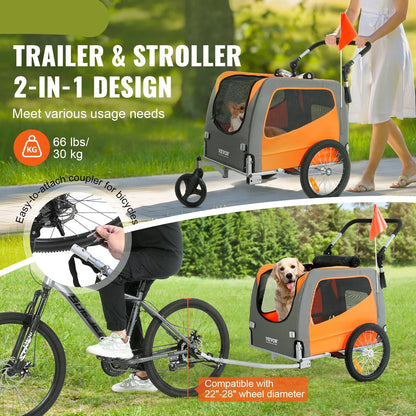Bike Trailer - Bike Trailers - Dog Bike Trailer - Bike Trailer Luggage - Foldable Dog Bike Trailer - Foldable Dog Bike Trailer - 66lbs - 2-in-1 Pet Stroller - with Wheels Universal Coupling for Dogs Cats