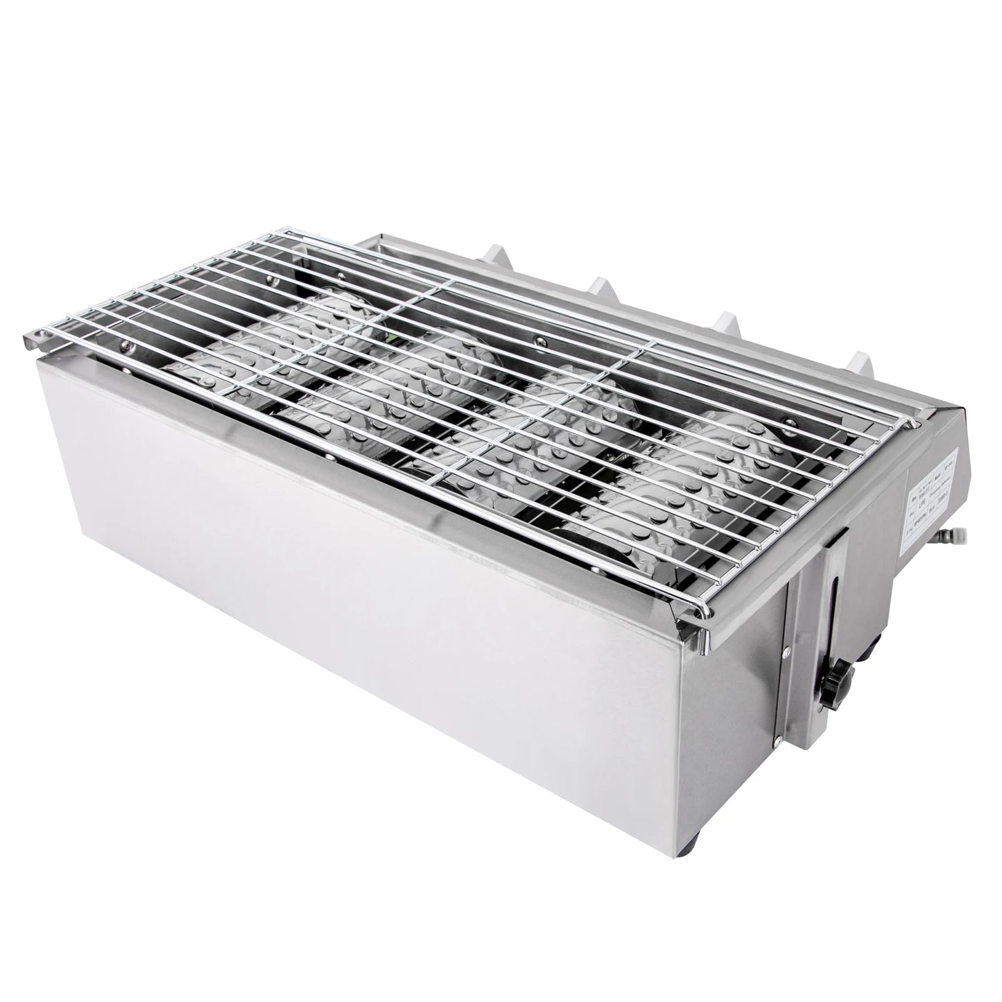 Gasbarbecue - BBQ-grill - Rookloze Barbecue - met 4 Individuele Branders - Hoogte Verstelbaar - Hoogwaardig materiaal - Snelle verwarming - Groot kookoppervlak - Eenvoudig schoon te maken - RVS - 58 x 40 x 20 cm -Zilver