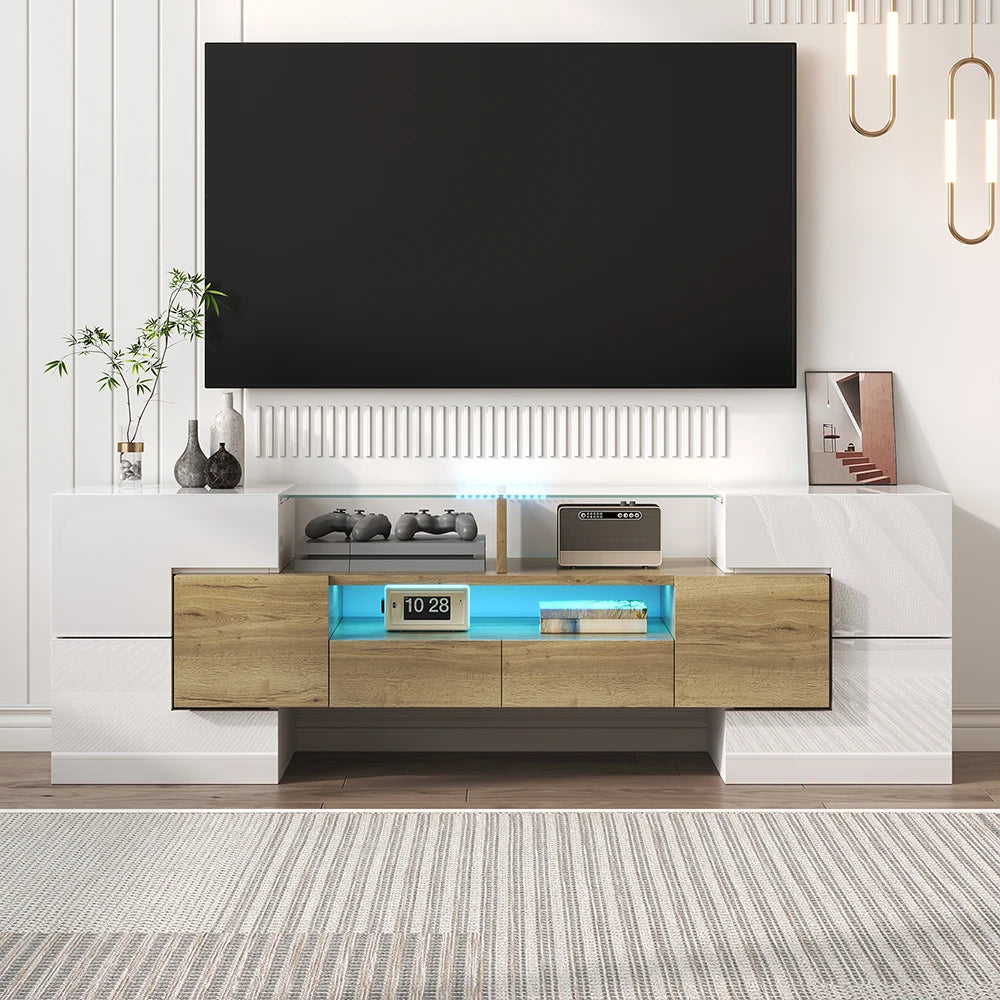TV-kast – TV-meubel – TV-standaard – Mediameubel – Woonkamermeubel – Hoogglans Wit – LED-verlichting – Veel Opbergruimte – Duurzaam Houten Materiaal - QUORE