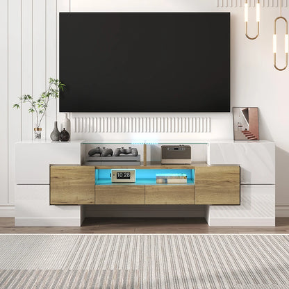 TV-kast – TV-meubel – TV-standaard – Mediameubel – Woonkamermeubel – Hoogglans Wit – LED-verlichting – Veel Opbergruimte – Duurzaam Houten Materiaal - QUORE