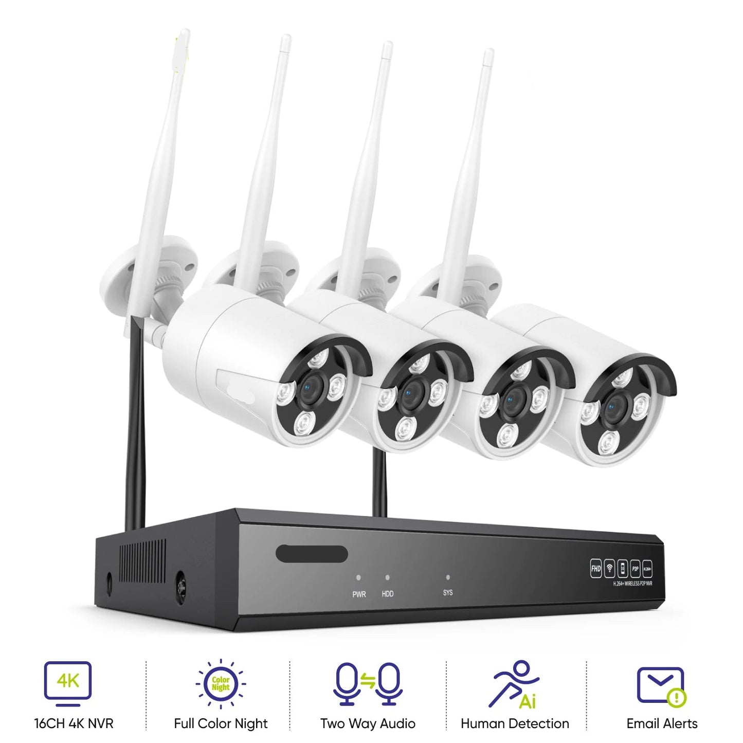 5MP WiFi CCTV Beveiligingssysteem – Draadloos Beveiligingssysteem – IP Camera Set – Surveillance Kit – CCTV Camera Systeem – Tweeweg Audio – IP66 Waterdicht