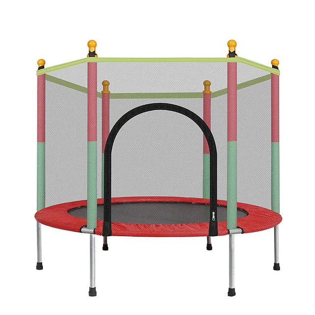 Kindertrampoline 140cm - Trampoline met Veiligheidsnet en Ritssluiting - 100kg Draagkracht - Rood Groen - Veilig en Stevig voor Kinderen - QUORE