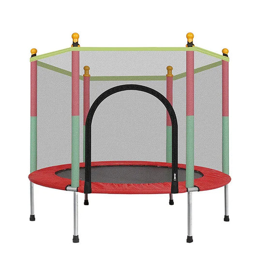 Kindertrampoline 140cm - Trampoline met Veiligheidsnet en Ritssluiting - 100kg Draagkracht - Rood Groen - Veilig en Stevig voor Kinderen - QUORE