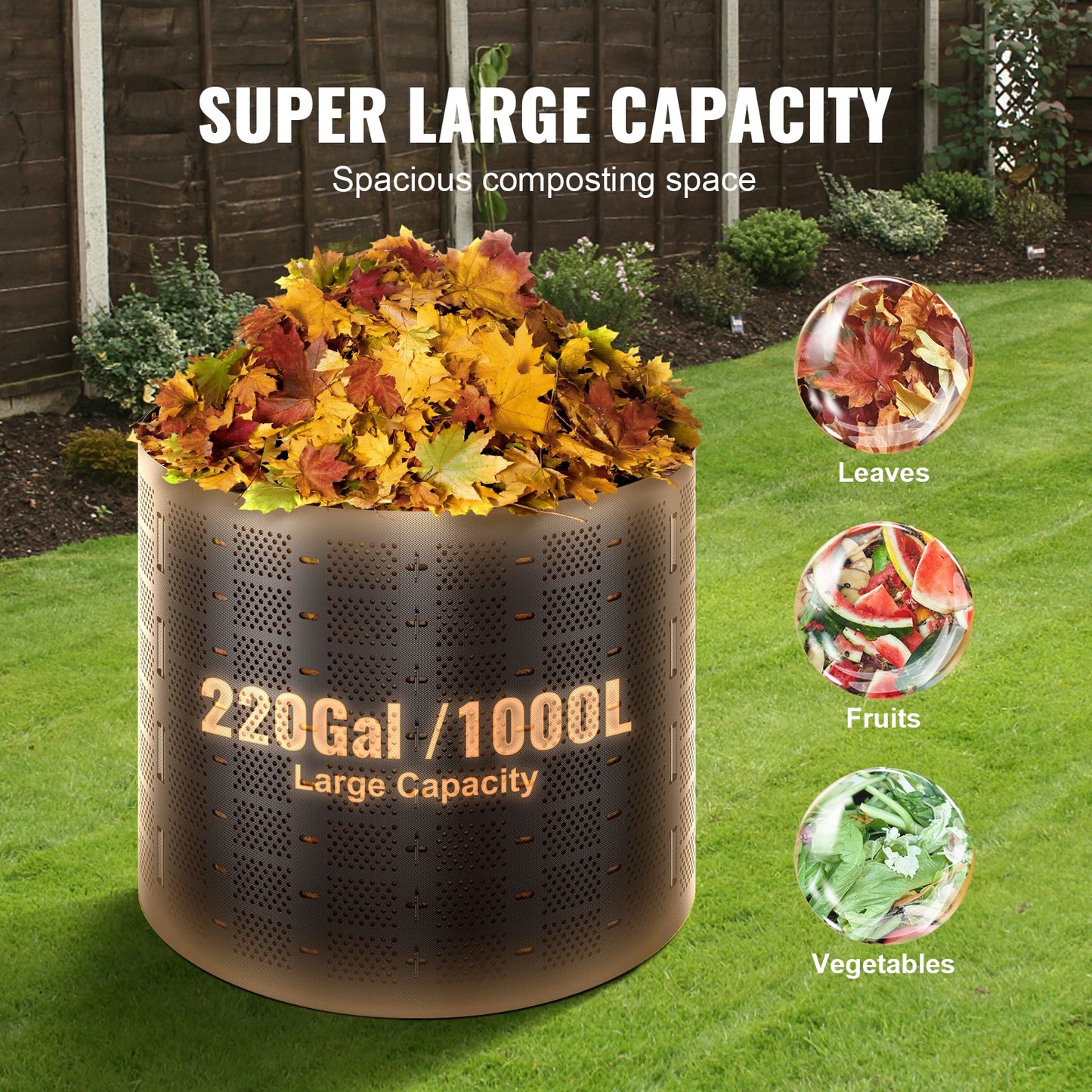Compostbak - Compostvat - 220 Gallon - Compost - Uitschuifbare Buitencompostbak met Groot Volume - Snelle Compostering - Composter - Prullenbak