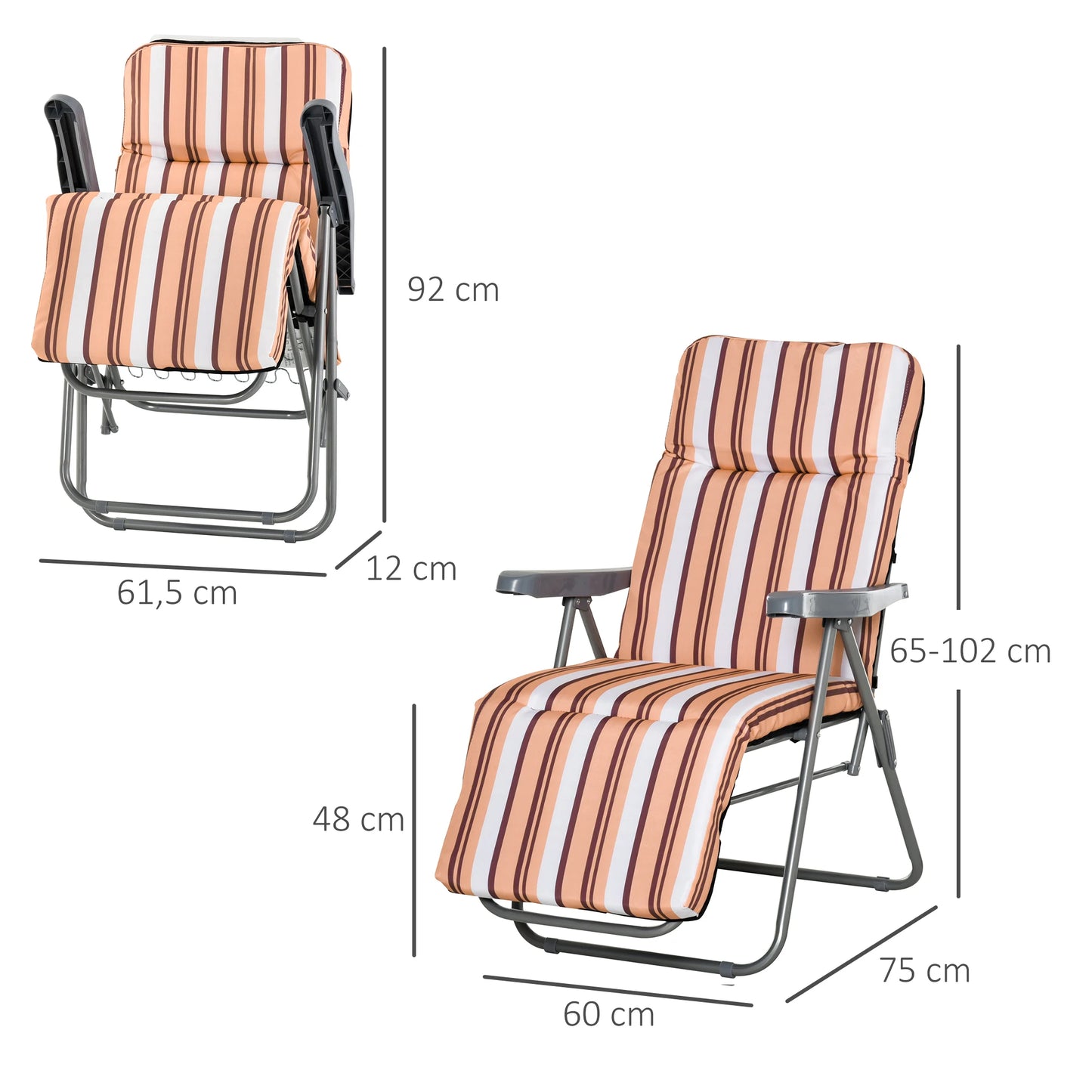 Set van 2 Vouwbare Loungestoelen met Verstelbare Rugleuning - 5 Posities - Tuinmeubelen Oranje - QUORE