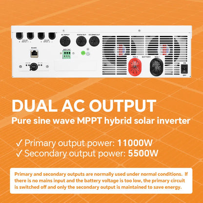 11 kW Hybride Zonne-omvormer – Zonne-energie Omvormer – Solar Inverter – Batterij Omvormer – Energie Omvormer – WiFi Connectiviteit – 160A MPPT Dual PV Input