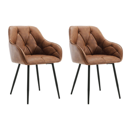 Eetkamerstoelen – Stoel Set – Design Stoelen – Kunstleren Stoelen – Metalen Poten – Comfortabel Zitten – Ergonomisch Design – Bruin – Set van 2