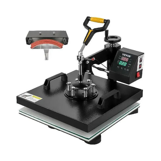 2-in-1 Hittepersmachine - 38x38CM Transferpers - 360° Draaibaar - Digitale Sublimatieprinter - T-Shirts & Caps - Zwart