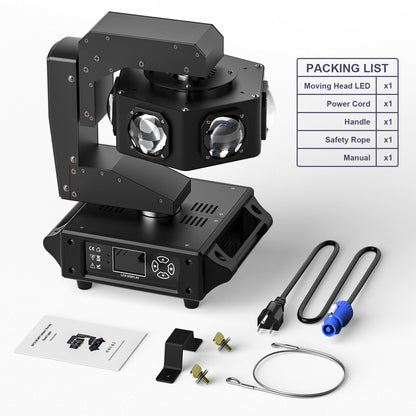 Moving Head DJ Verlichting – Podiumlamp – Disco Licht – Party Lamp – LED Beam Licht – Set van 2 EU Plug – 240W RGBW LED – 360° Draaibaar Met DMX512 - QUORE
