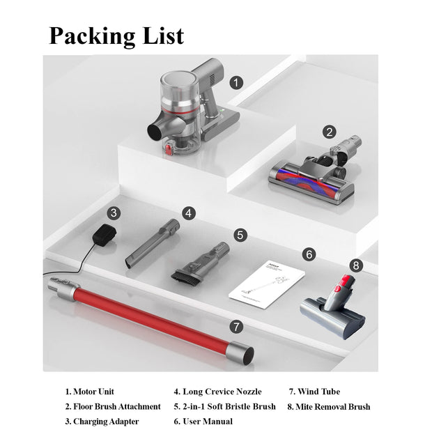 Cordless Stick Vacuum Cleaner - Stick Vacuum Cleaner - Vacuum Cleaner - Cordless Stick Vacuum Cleaner - Powerful Suction - 19500Pa - RGB Ring Light - Magnetic Charging Port - Red